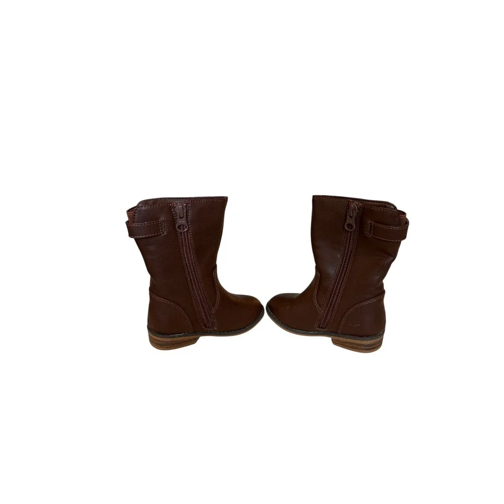 Cat & Jack Toddler Girl Brown Faux Leather Riding Boots Floral Lining Size 5